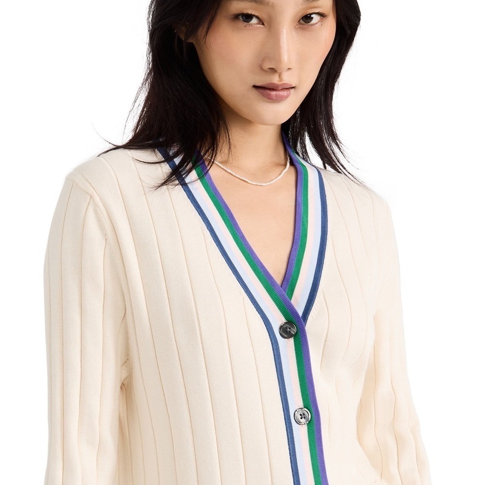 Kule cream Brinx preppy varsity lightweight cotton cardigan sweater - Medium